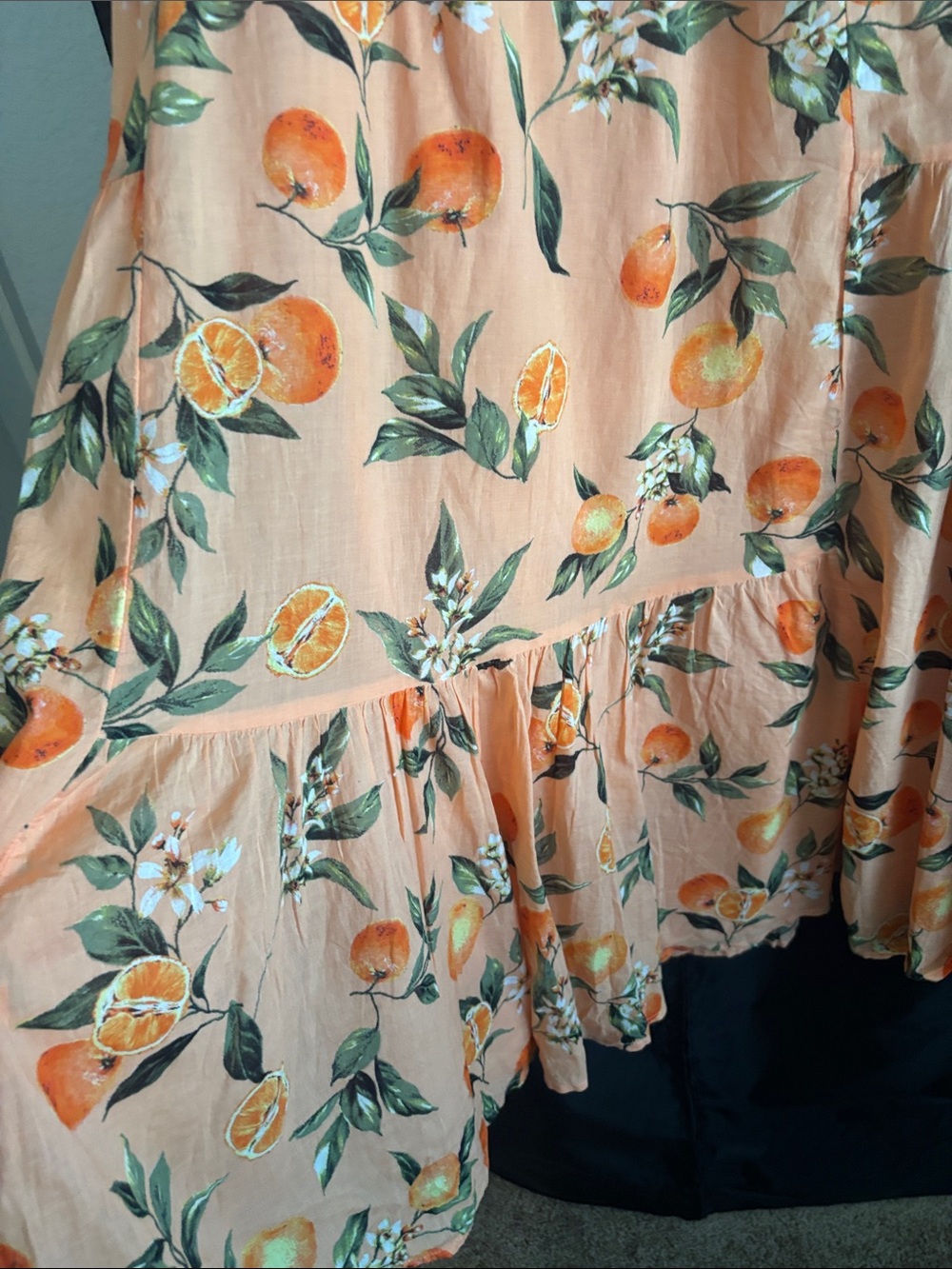 LOFT Peach-Orange Citrus Print Tiered Maxi Skirt - Picture 2 of 4